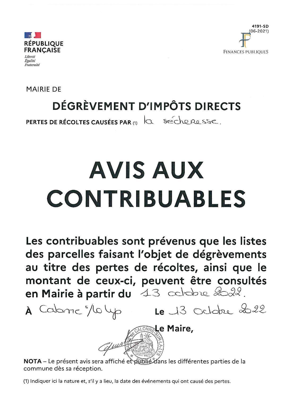 Dégrèvement sécheresse