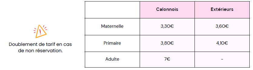 Tarif cantine