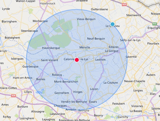 zone 10 km autour de Calonne-sur-la-Lys